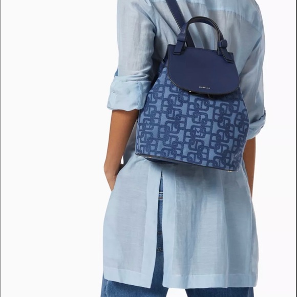 Marella/Max Mara/Blue Backpack with Leather Trim and Monogram/New with tag - Picture 2 of 4
